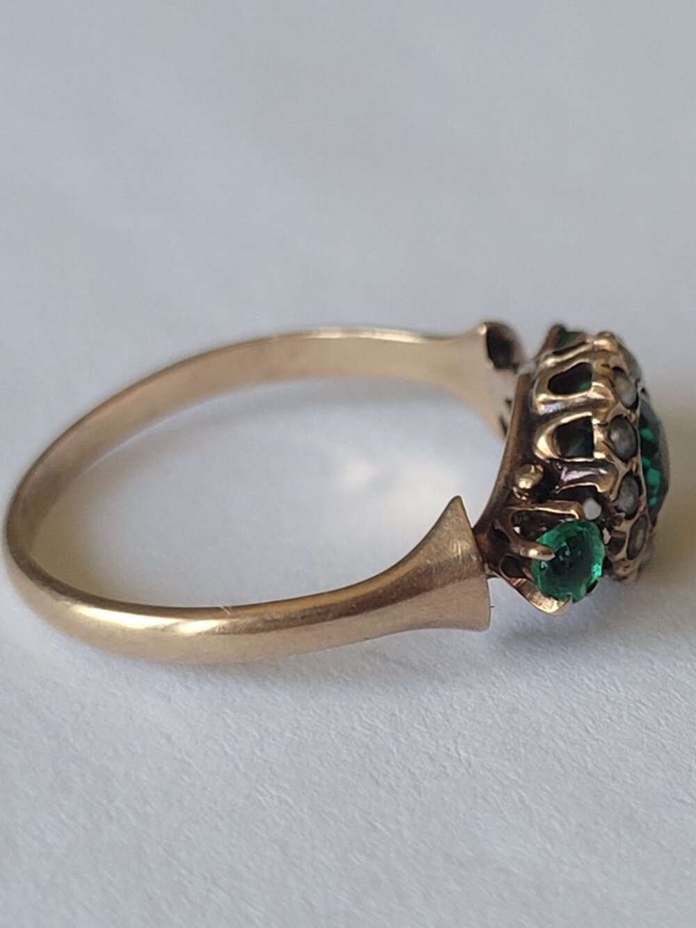 Antique Emerald Green Stones Pearls 10k Gold Victorian Ring May June Birthstones - Picture 7 of 16